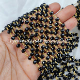 Black Onyx Rosary Chain, 14K Gold Plated Wire Wrap Chain, Rondelle Rosary, Rosary Chain For Making Jewelry– SELLING BY FOOT